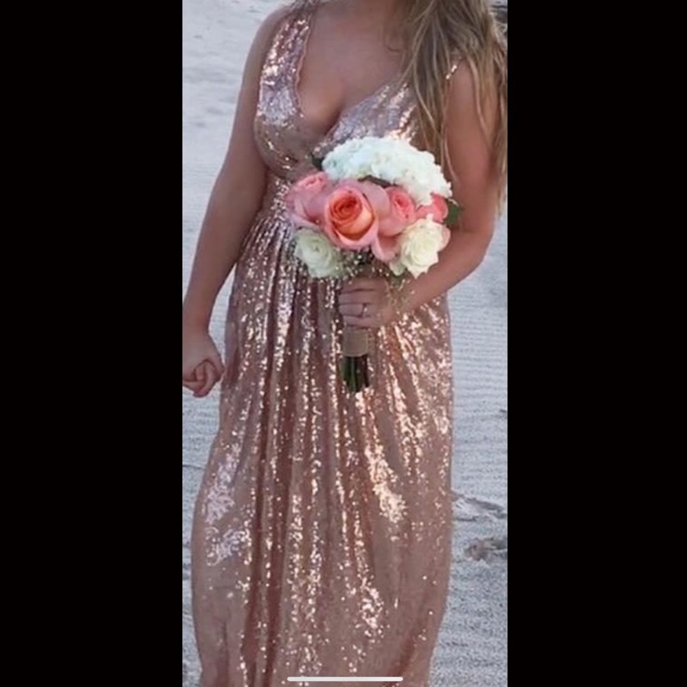Formal rose gold dress.